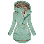 Women's Hooded Fleece-Lined Drawstring Utility Rain Jacket with Windproof Streetwear Outdoor Style