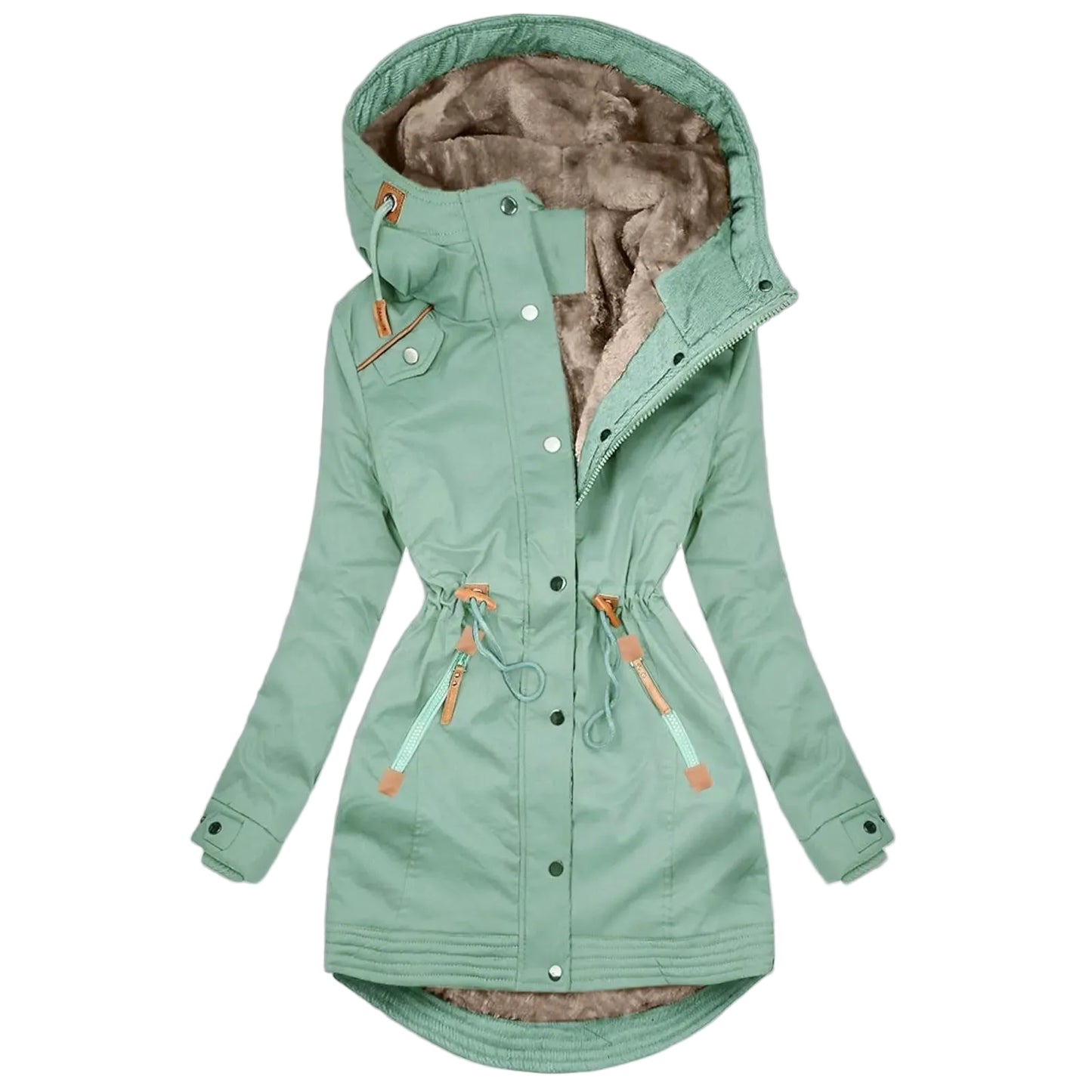 Women's Hooded Fleece-Lined Drawstring Utility Rain Jacket with Windproof Streetwear Outdoor Style