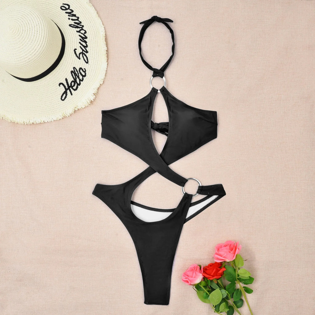 Bold Espresso Brown Cutout One-Piece Swimsuit with Asymmetrical Wrap Detail
