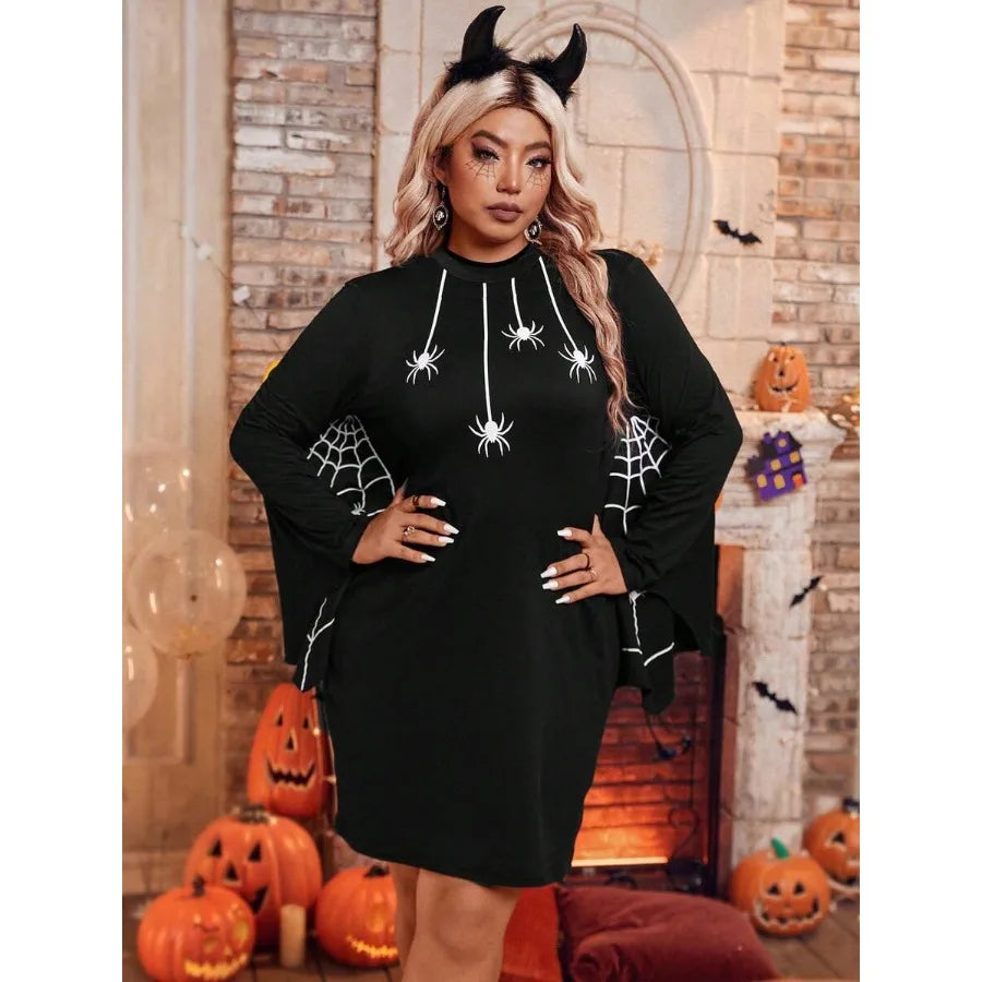 Spiderweb Gothic Sweater Dress with Anime-Inspired Halloween Streetwear Style