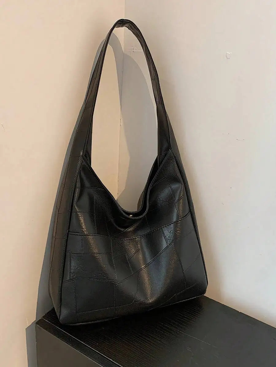 Large Slouchy Faux Leather Hobo Tote Bag with Relaxed Shoulder Design
