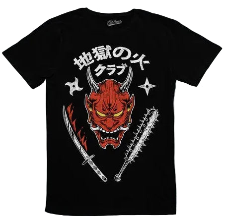 Japanese Demon Mask Manga Streetwear Oversized Gothic Graphic T-Shirt