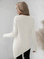 Women's Asymmetric Hem Knit Sweater with Relaxed Long Sleeve Contemporary Silhouette