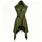 Earth-Toned Asymmetrical Hooded Sleeveless Tunic for Historical Fantasy Roleplay