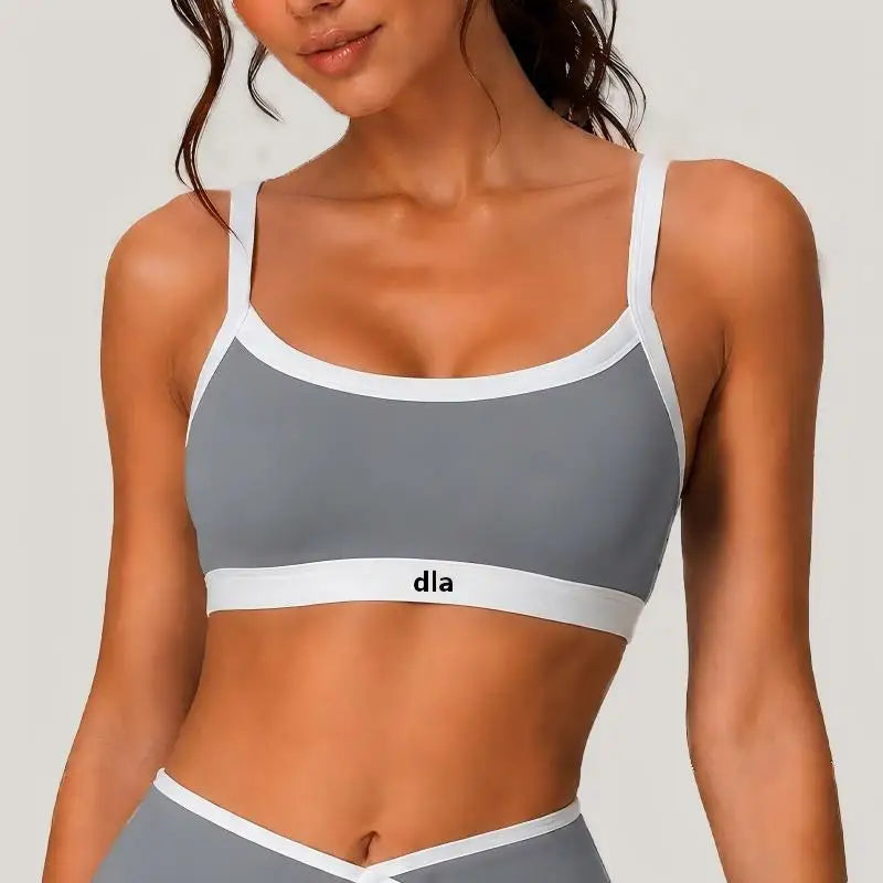 Black Contrast-Trim Scoop Neck Sports Bra with Athletic Underband