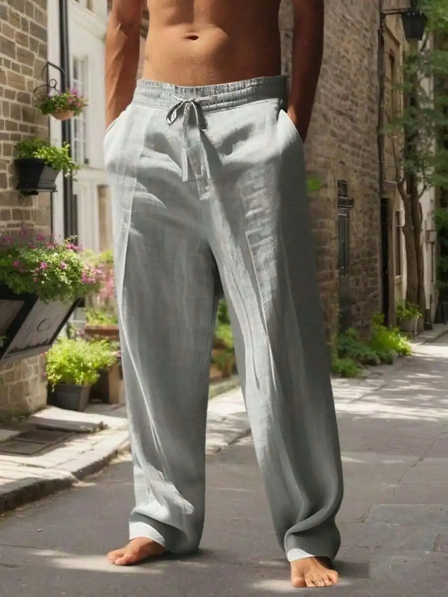 Men's Drawstring Wide Leg Casual Pants with Relaxed Fit and Lightweight Everyday Comfort