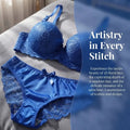 Cobalt Blue Floral Lace Contour Push-Up Bra and Matching Hipster Panty Set