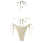 Women's Multiway Triangle Bikini Set with Fishnet Detailing, Tie-Side Bottom and Adjustable Halter Styling