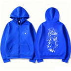 Anime Streetwear Zip Hoodie With Manga Style Graphic Back Artwork