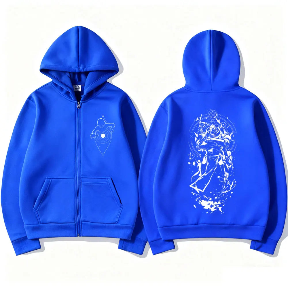Anime Streetwear Zip Hoodie With Manga Style Graphic Back Artwork