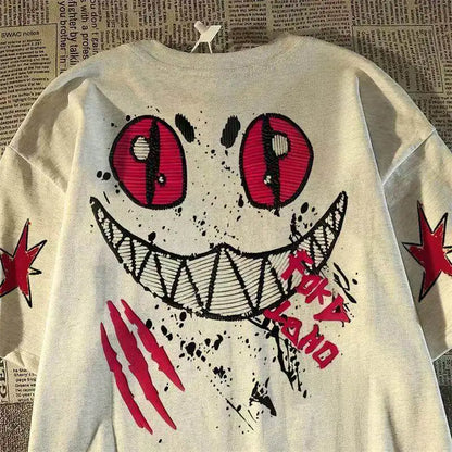 Oversized Graffiti Smile Graphic Cotton T-Shirt with Street Art Inspired Design