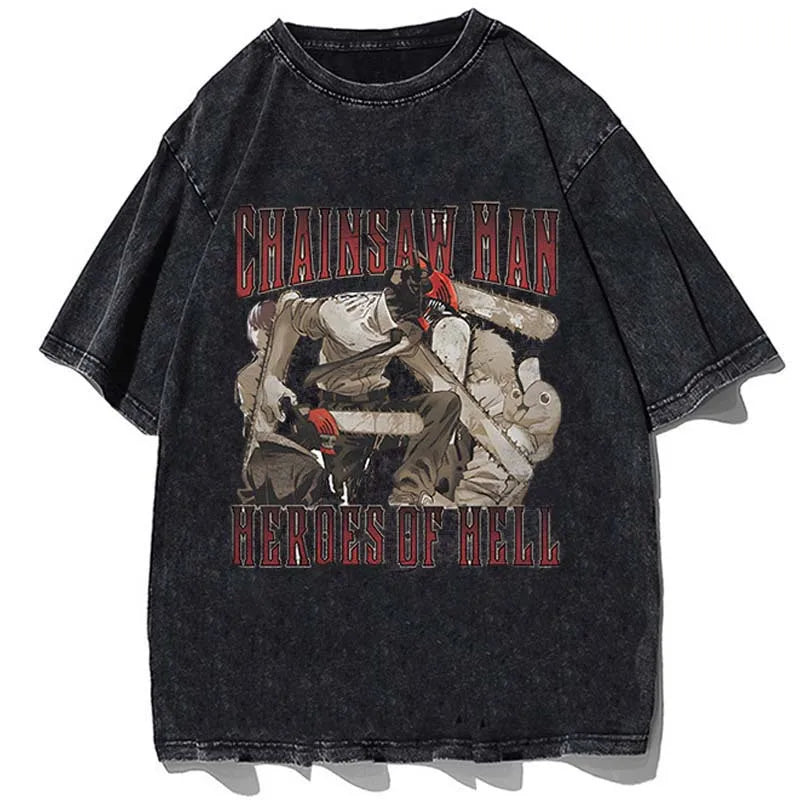 Vintage Anime Hellcore Streetwear Oversized Washed Cotton Graphic T-Shirt Design