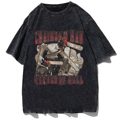 Vintage Anime Hellcore Streetwear Oversized Washed Cotton Graphic T-Shirt Design