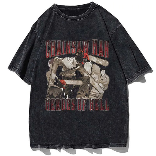 Vintage Anime Hellcore Streetwear Oversized Washed Cotton Graphic T-Shirt Design