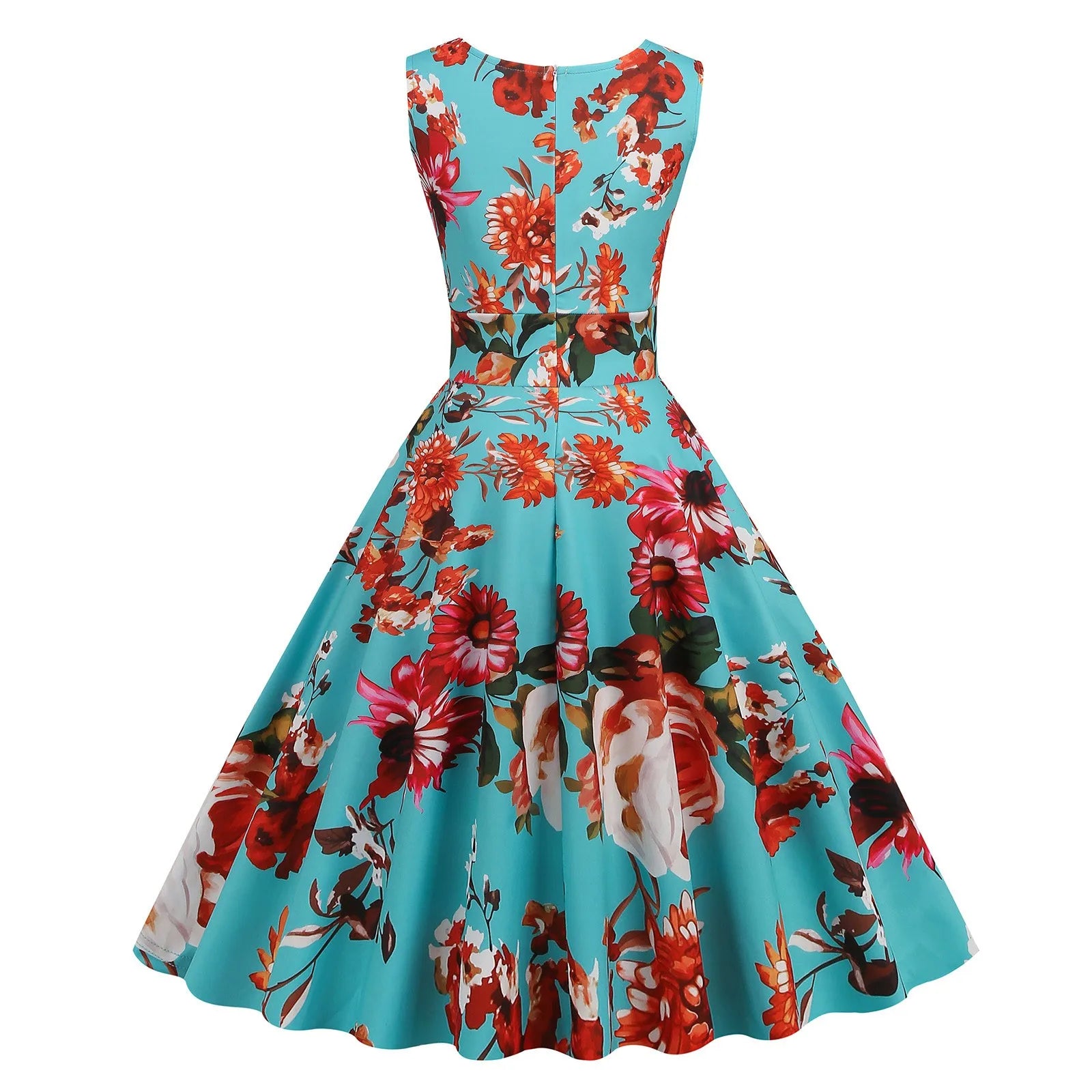 Vintage Floral Gothic Flare Dress with Retro Streetwear Style