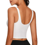 Longline Solid Black Sports Bra with Scoop Neckline and Medium Support