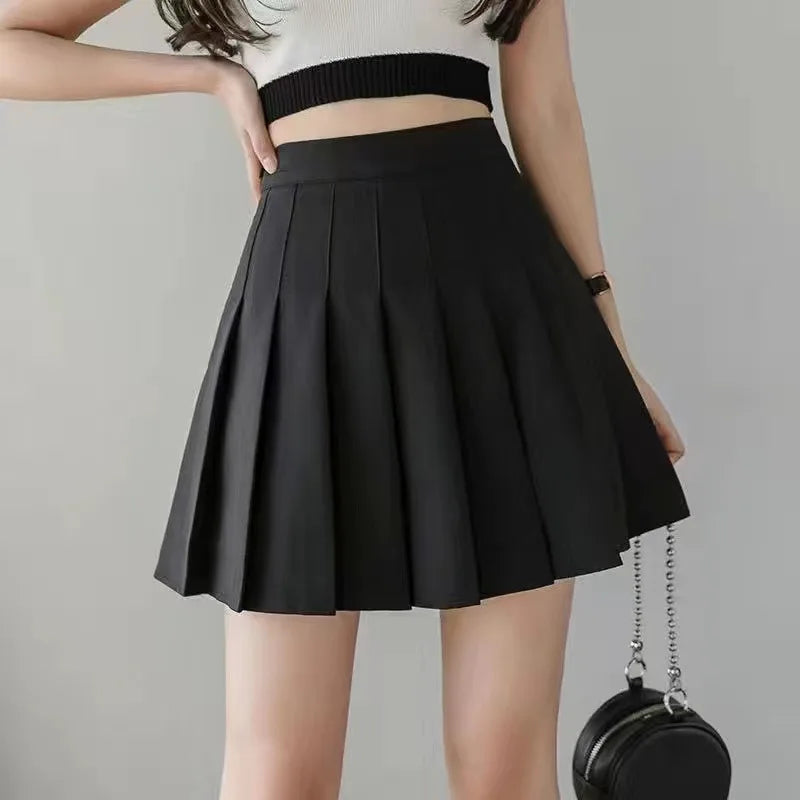 Contrast Trim Pleated Mini Skirt with High Rise Preppy Streetwear Style