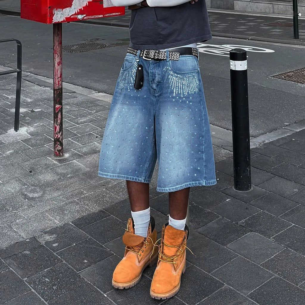 Men's Loose Knee Length Denim Style Shorts with Mid Rise Casual Everyday Comfort