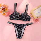 Vibrant Floral Print Smooth Contour Bra and Thong Set with Crystal Straps