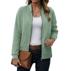 Women's Minimalist Zip Front Faux Suede Bomber Jacket for Contemporary Streetwear