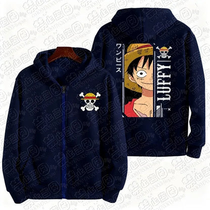 Manga Streetwear Zip Hoodie with Retro Pirate Adventure Artwork