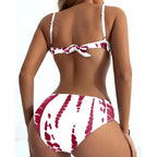 Teal and White Abstract Print Underwire Bikini Set