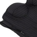 Tailored Black Pinstripe Overbust Corset with Structured Sweetheart Bodice