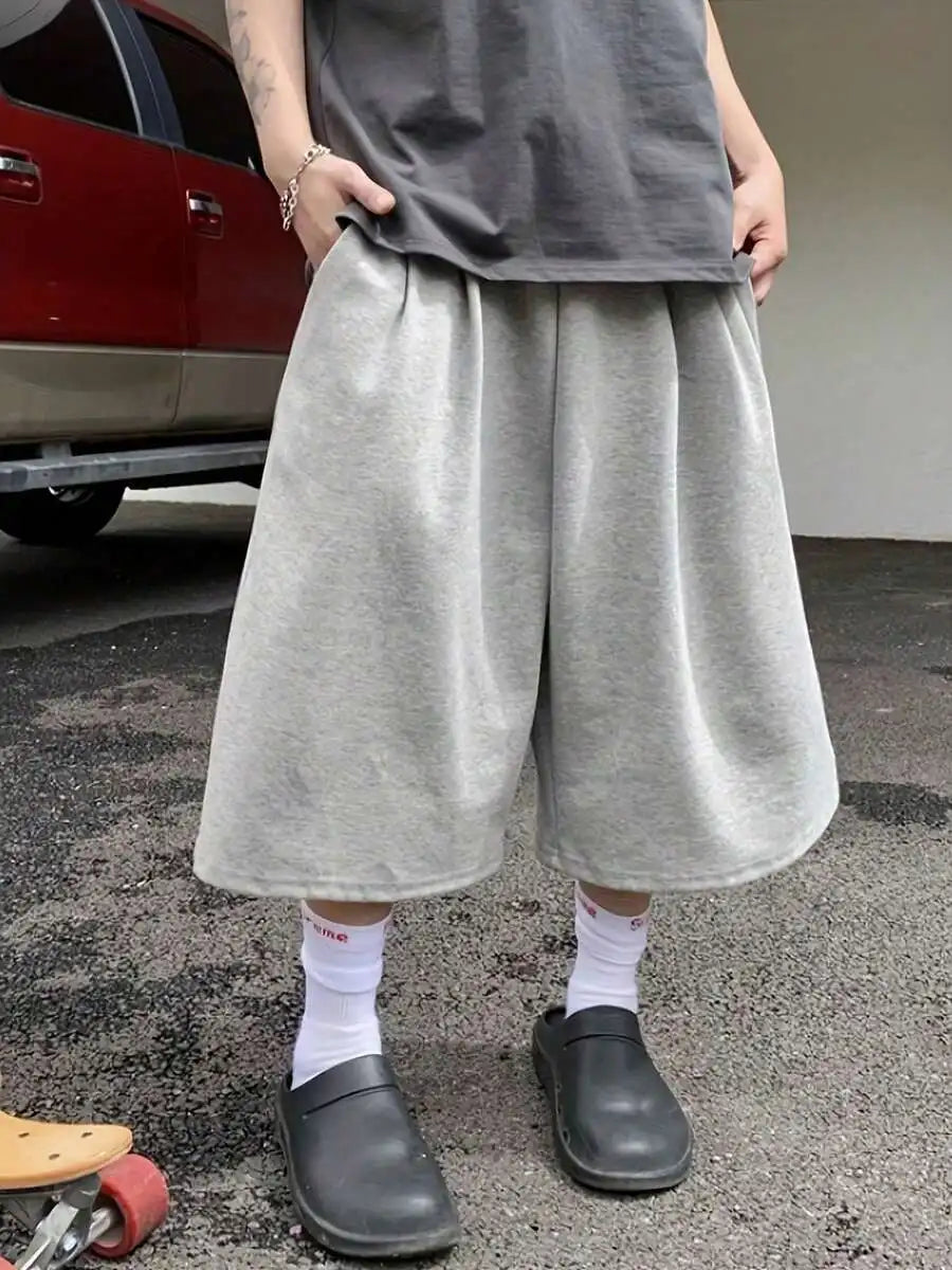 Men's Loose Fit Mid Length Casual Shorts with Elastic Waist and Minimalist Streetwear Style