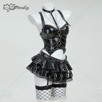 Women's High Gloss Structural Corset Top And Tiered Ruffle Mini Skirt Coordinate Set
