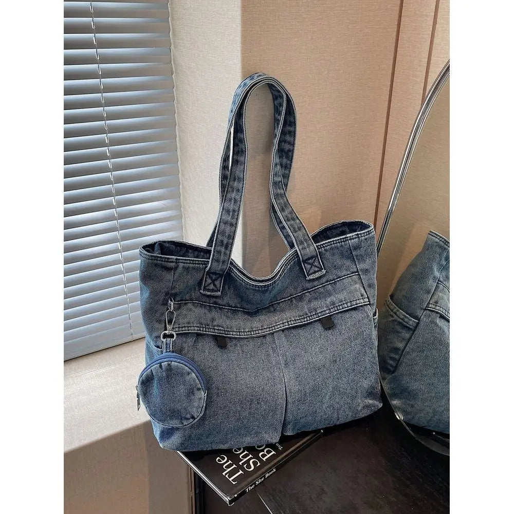 Washed Texture Utility Tote Shoulder Bag with Multi Pocket Design