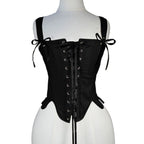 Lace-Up Corset Top with Adjustable Shoulder Ties and Structured Bodice