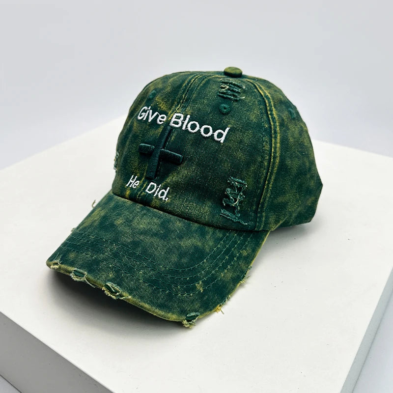 Vintage Embroidered Adjustable Cotton Baseball Cap with Distressed Finish for Casual Streetwear Fashion