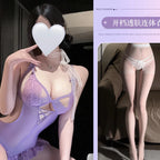 Lavender Lace Babydoll Lingerie Set with Sheer Detailing, Adjustable-Style Straps and Romantic Lolita-Inspired Silhouette