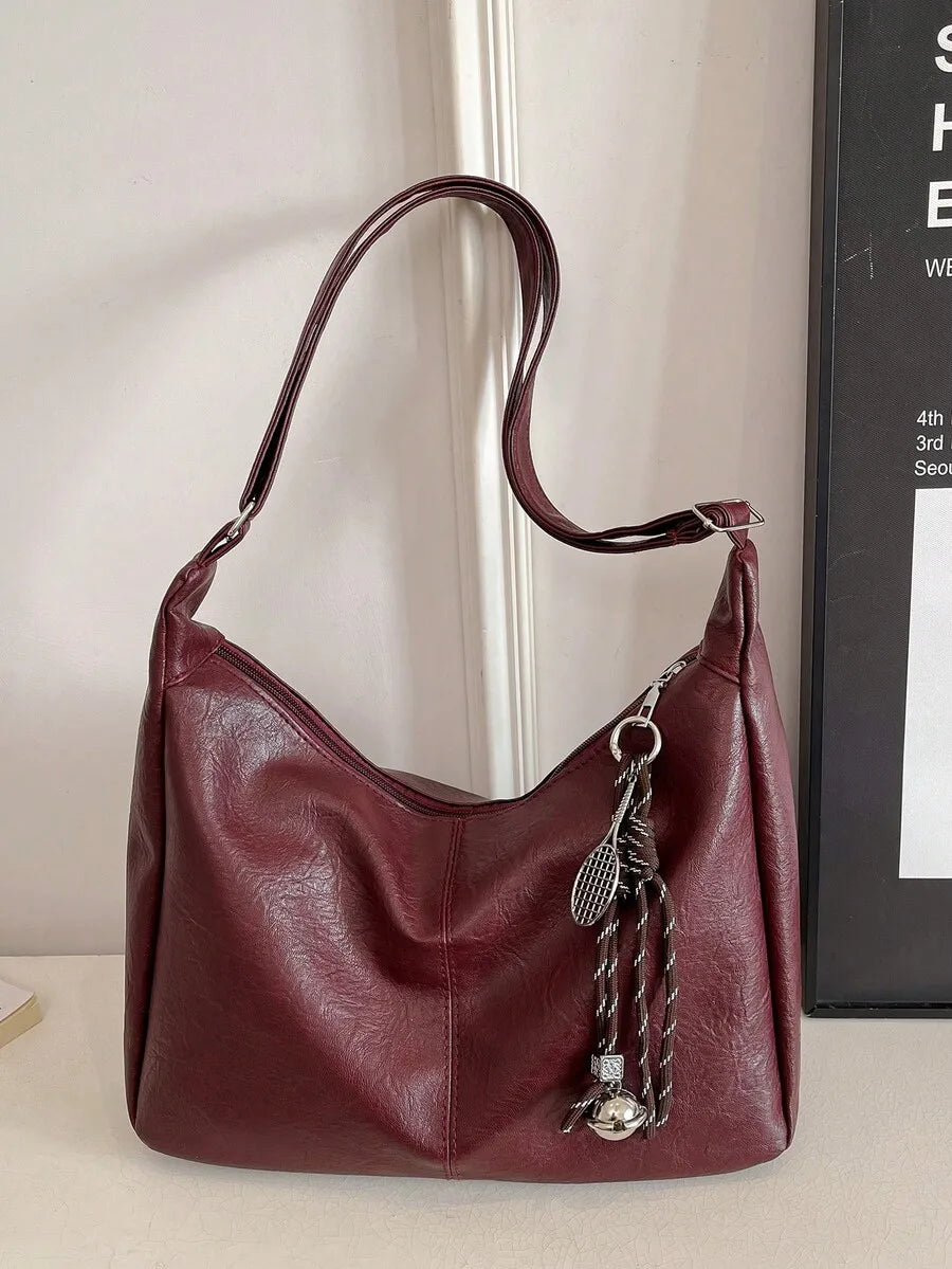 Large Slouchy Faux Leather Hobo Tote Bag with Relaxed Shoulder Design