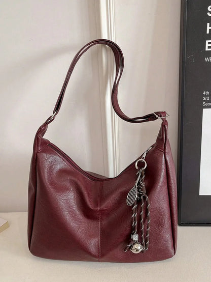 Large Slouchy Faux Leather Hobo Tote Bag with Relaxed Shoulder Design
