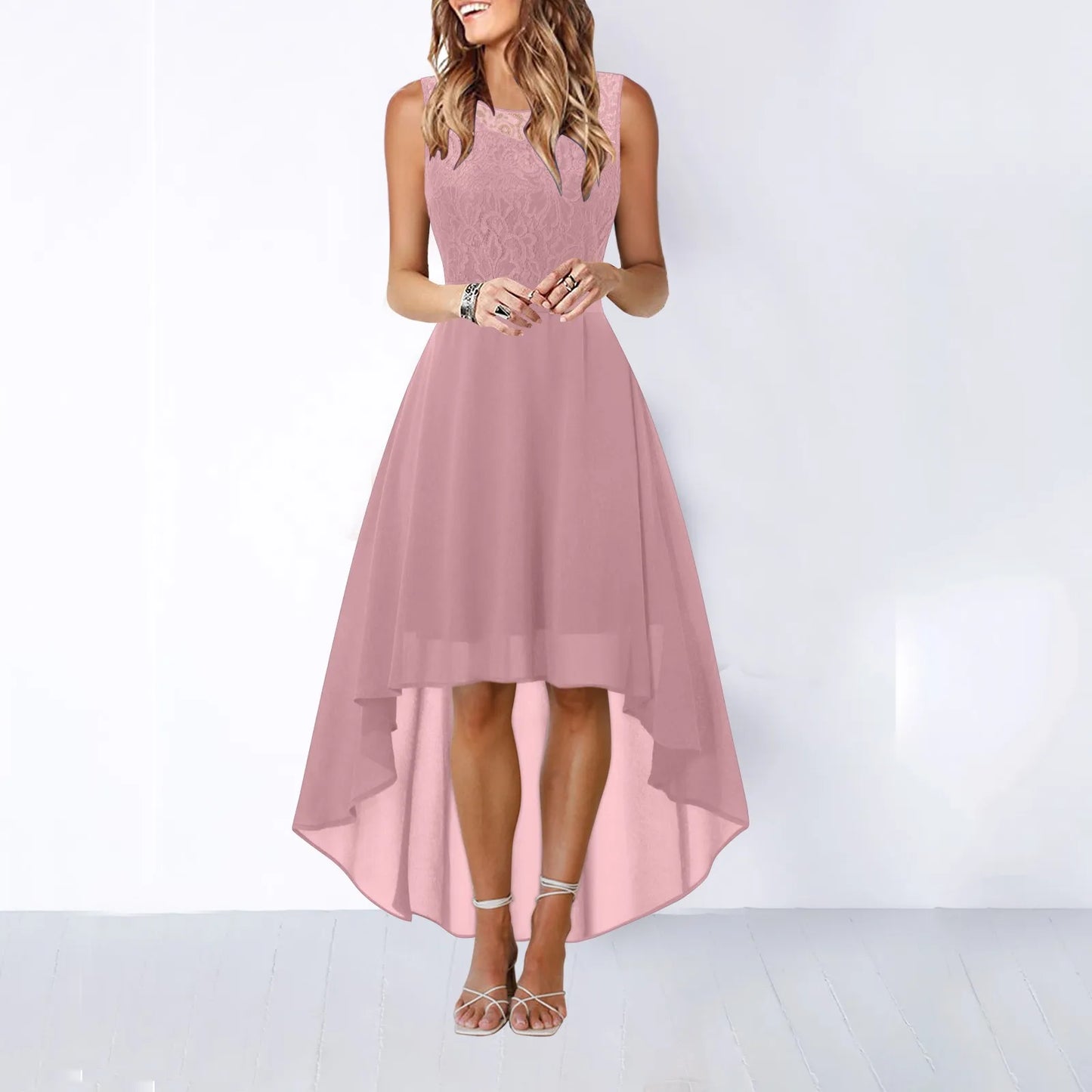 Sleeveless High Low Maxi Dress With Waist Tie Detail