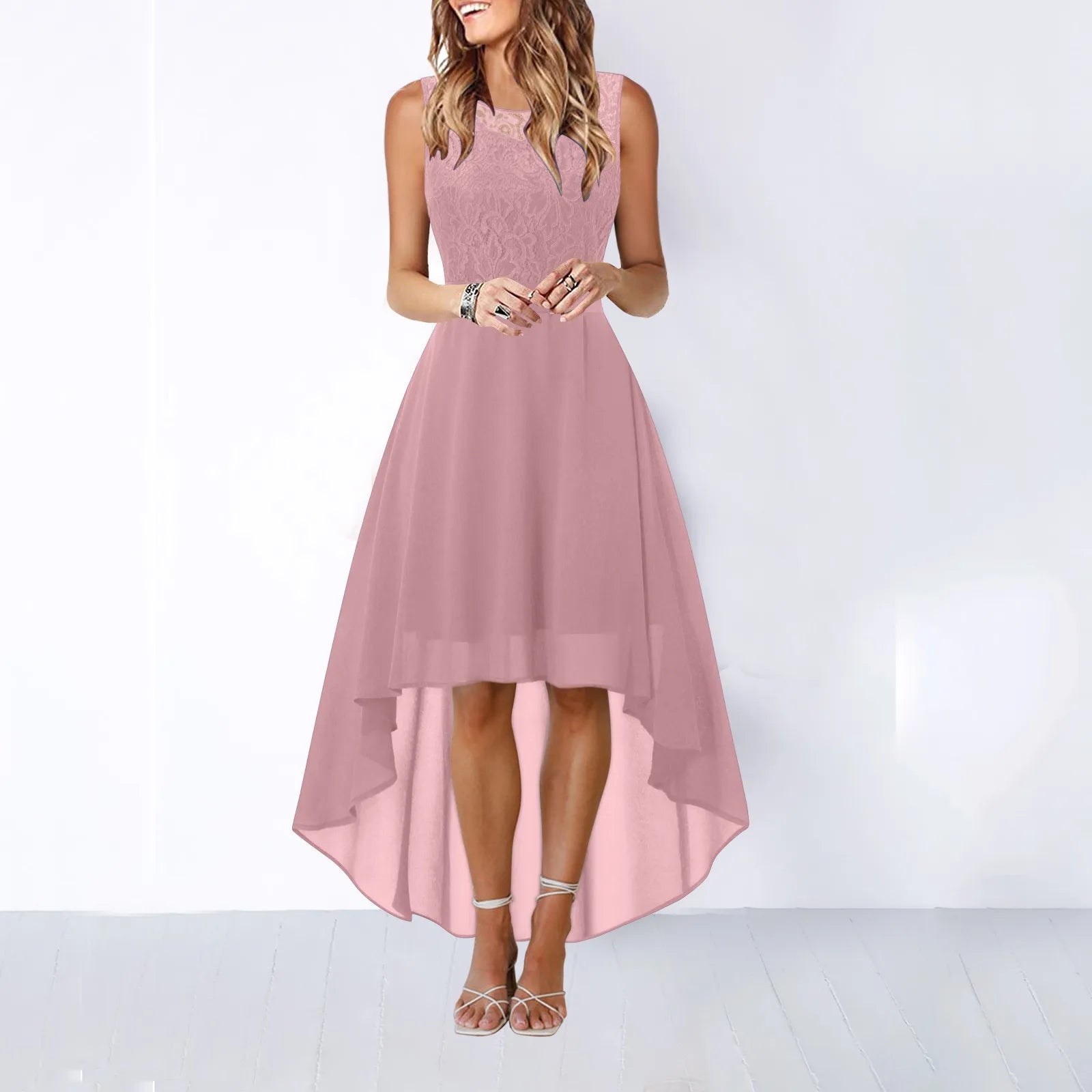 Sleeveless High Low Maxi Dress With Waist Tie Detail