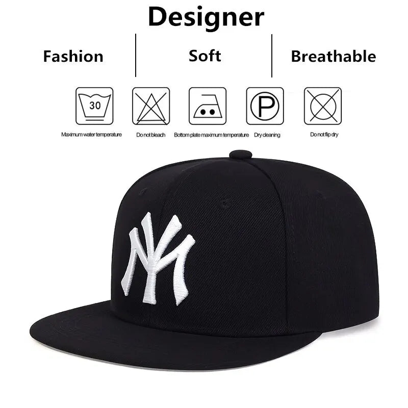 Embroidered Flat Brim Snapback Cap Adjustable Hip Hop Streetwear Baseball Fashion Hat