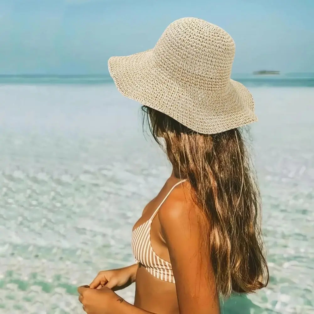 Packable Wide Brim Straw Sun Hat with Foldable Design for Beach Travel and Outdoor Adventures