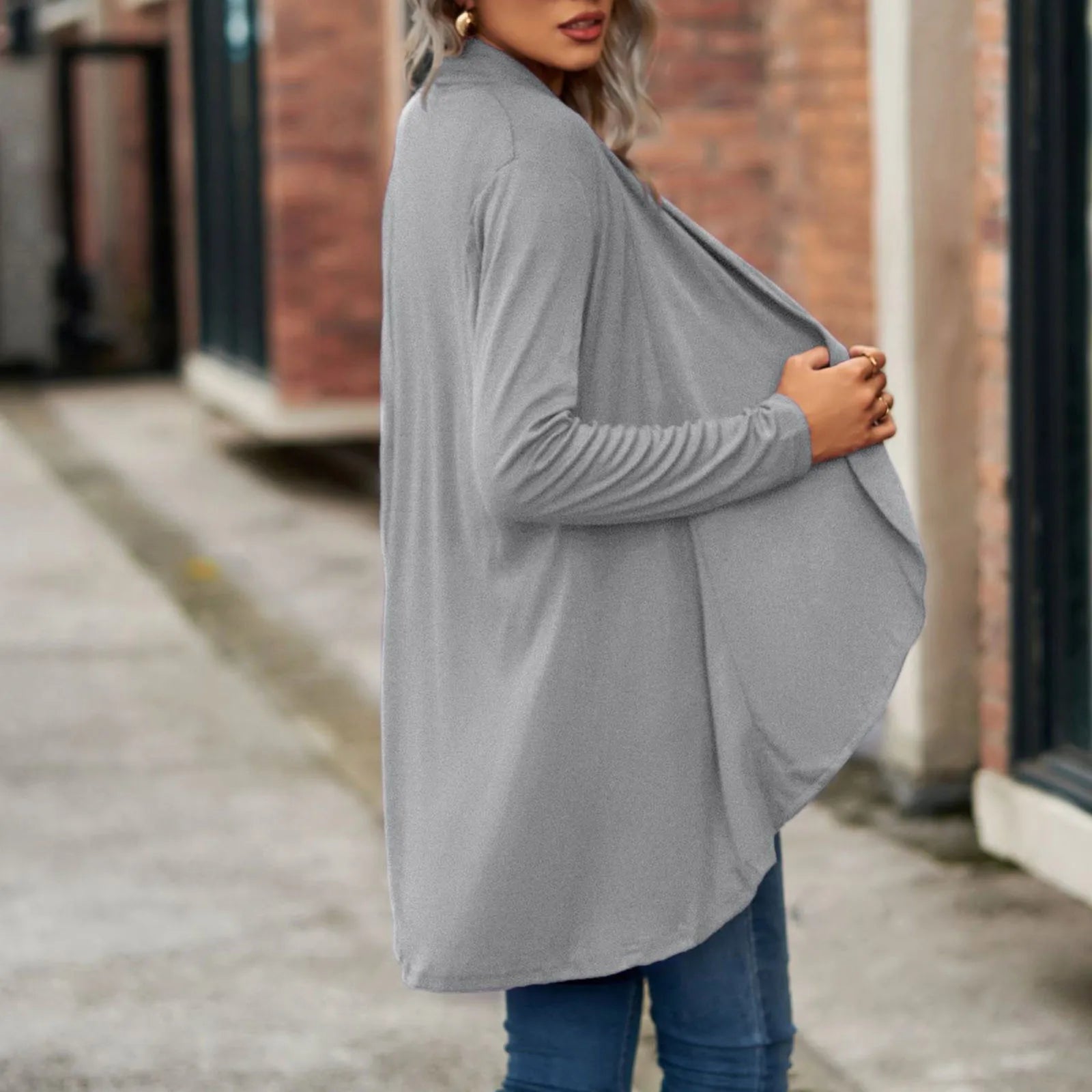 Women's Lightweight Open Front Long Cardigan with Pockets and Relaxed Fit