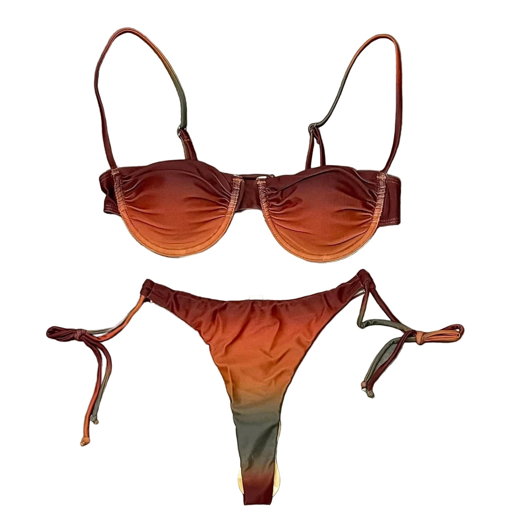 Color-Block Underwire Bikini Set with Plunge Neckline and Contrast Binding