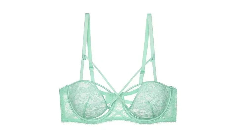 Lilac Strappy Floral Lace Underwire Bra and Cutout Thong Set