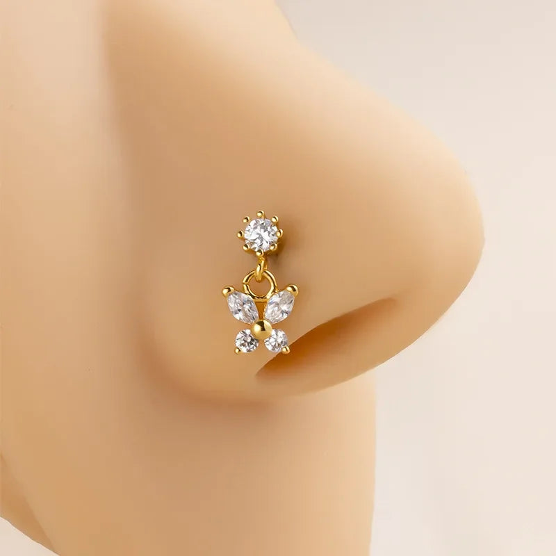 Butterfly Crystal Nose Stud Piercing for Dark Feminine and Alternative Style