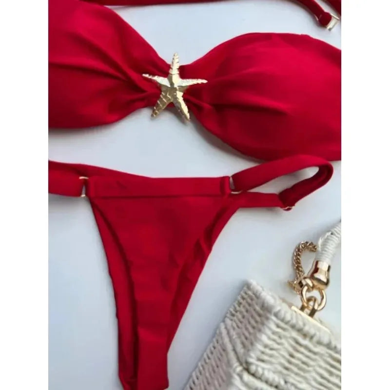 Fierce Mixed Animal Print Bandeau Bikini with Center O-Ring Hardware