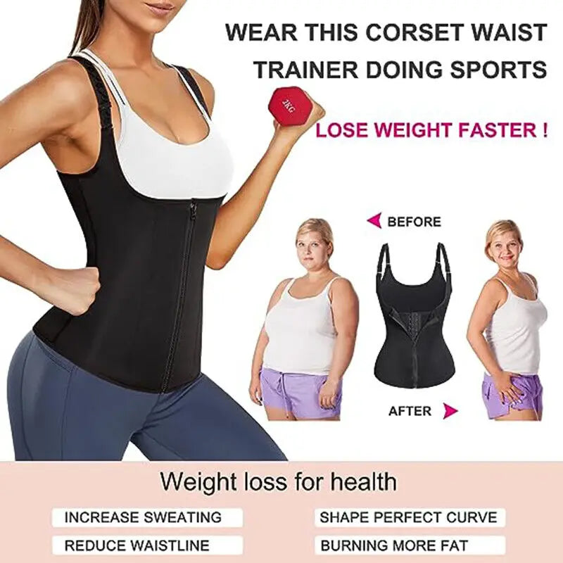 Zip-Front Neoprene Workout Tank and Waist Cincher