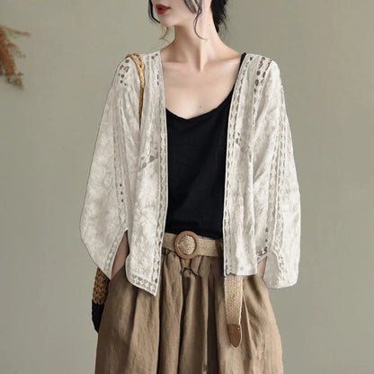 Women's Open Front Lightweight Knit Cardigan with Relaxed Three Quarter Sleeves