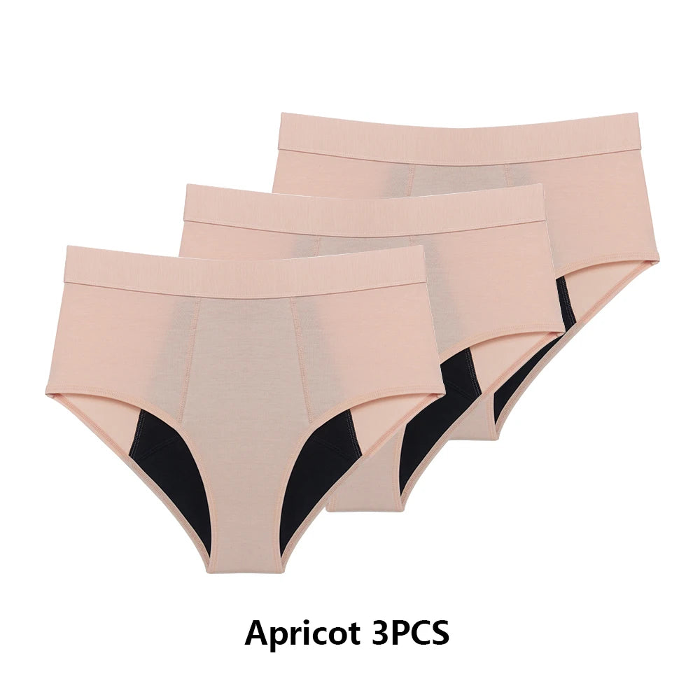 Three-Piece High-Waisted Absorbent Brief Set in Solid Tones