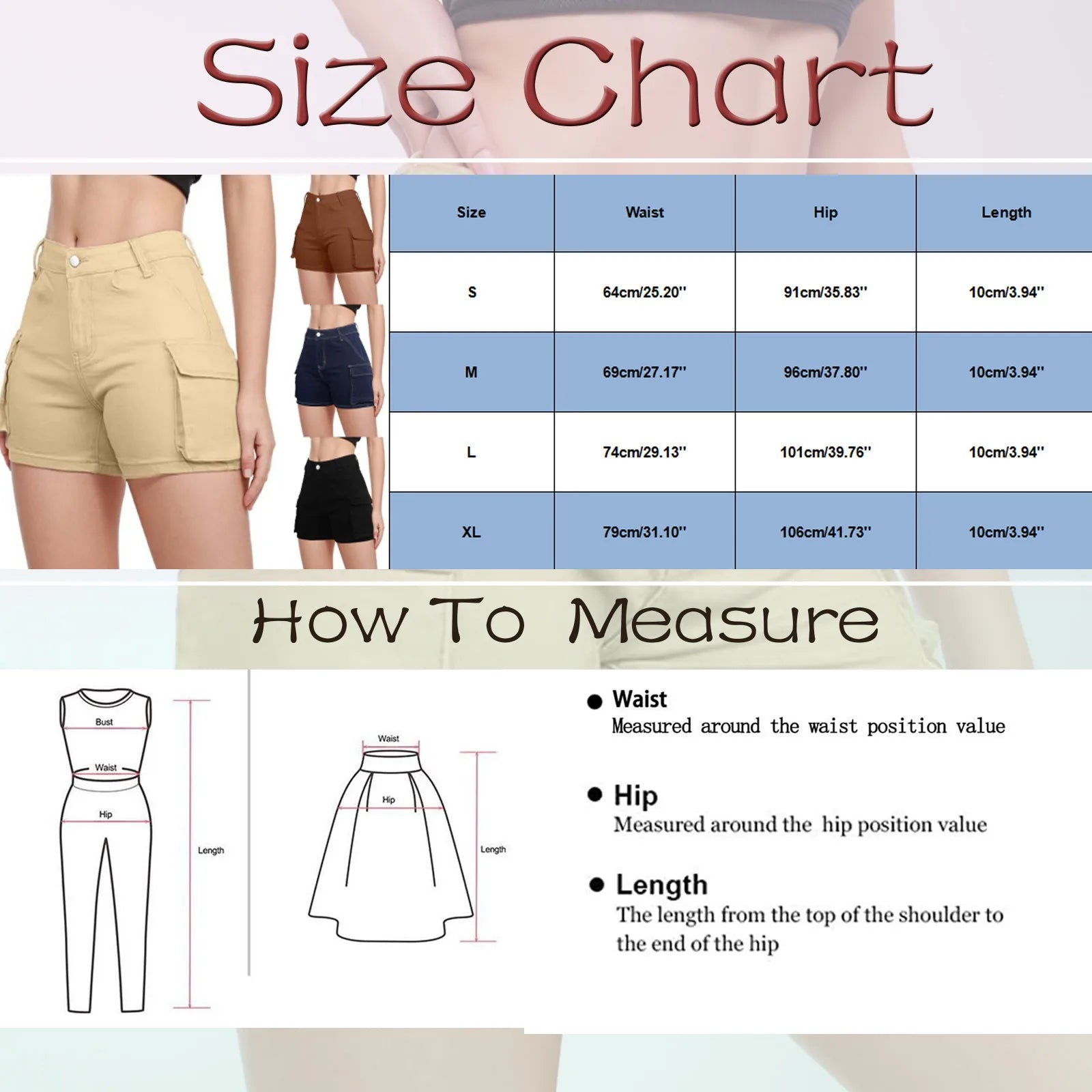Women's High Waist Denim Style Shorts with Utility Pockets and Structured Everyday Fit