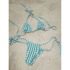 Crimson and Gold Vertical Striped Triangle String Bikini