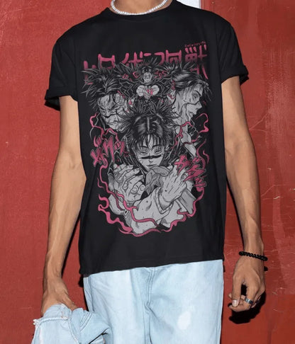 Dark Anime Warrior Graphic T-Shirt with Gothic Manga Streetwear Illustration
